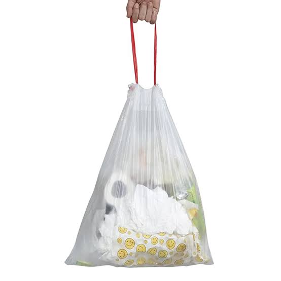 Material and structure of drawstring trash bags